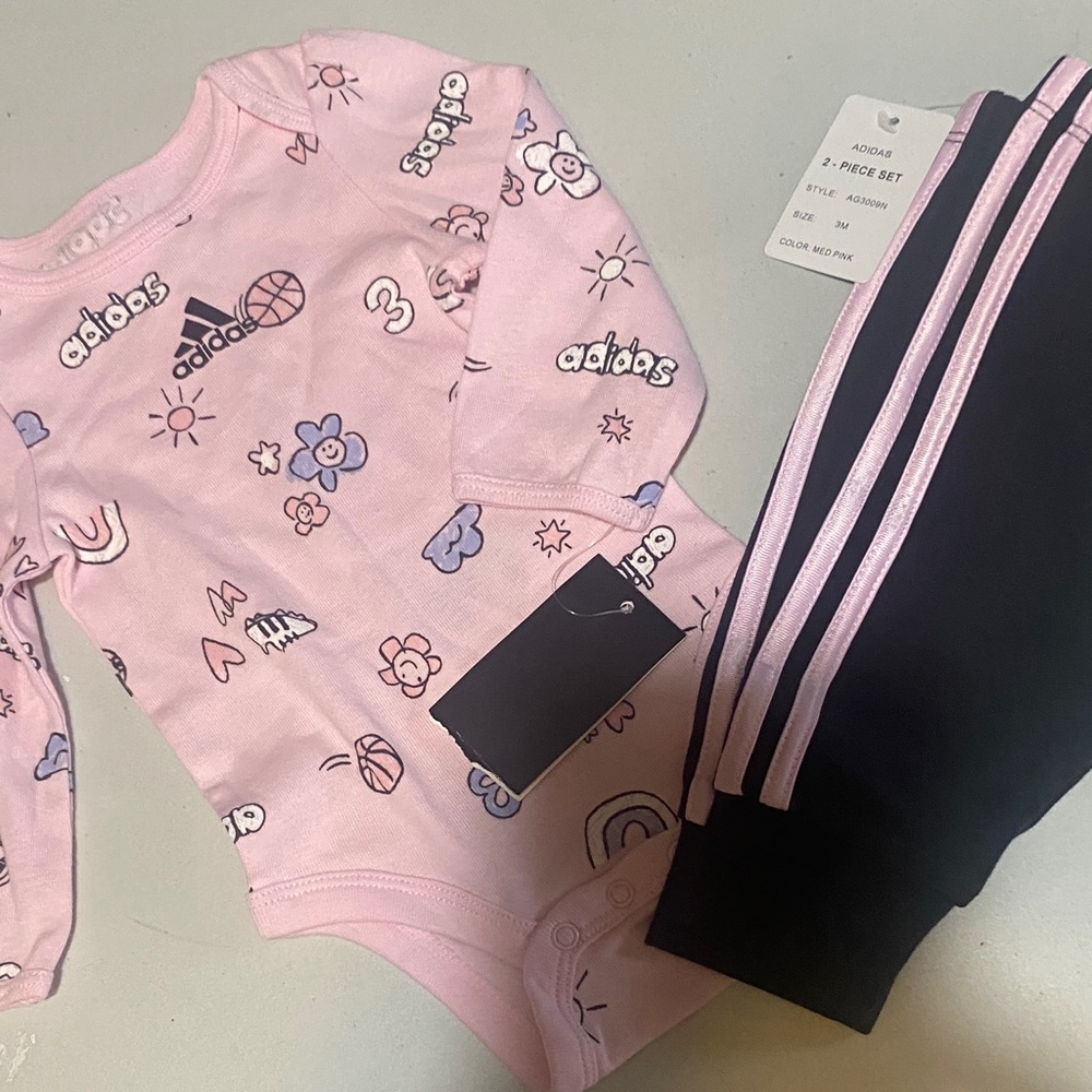 Adidas Pink and Black Baby Outfit Set